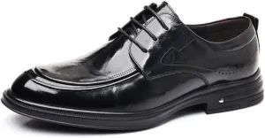 Men's Retro Pointed Chunky Heel Non-Slip Business Dress Shoes - Genuine Leather Oxford Shoes for Formal Events and Office Wear