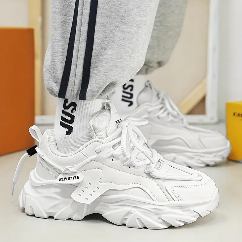 Men's Retro Thick-Sole Sneakers Non-Slip Durable Rubber Sole Casual Shoes for All-Season