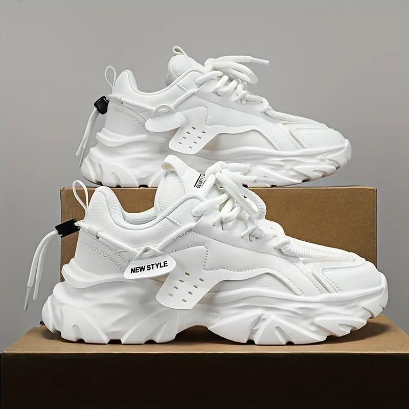 Men's Retro Thick-Sole Sneakers Non-Slip Durable Rubber Sole Casual Shoes for All-Season