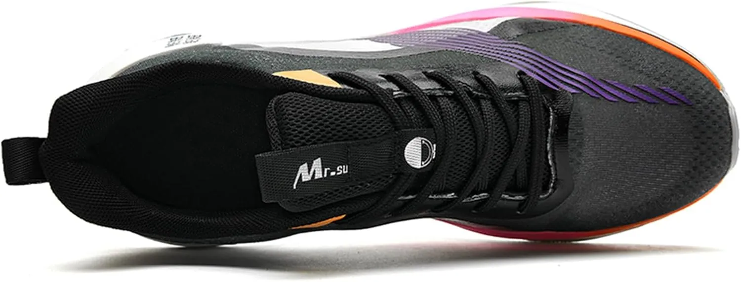 Men's Running Sneakers Anti-Slip Wear-Resistant Carbon-Plate Soft Hollow Thick Outsole Breathable Tatting Fly-Woven Mesh Athletic Lightweight Fashionable Cushioned Sports Shoes