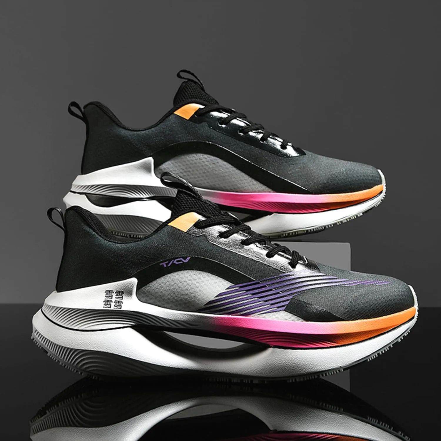 Men's Running Sneakers Anti-Slip Wear-Resistant Carbon-Plate Soft Hollow Thick Outsole Breathable Tatting Fly-Woven Mesh Athletic Lightweight Fashionable Cushioned Sports Shoes