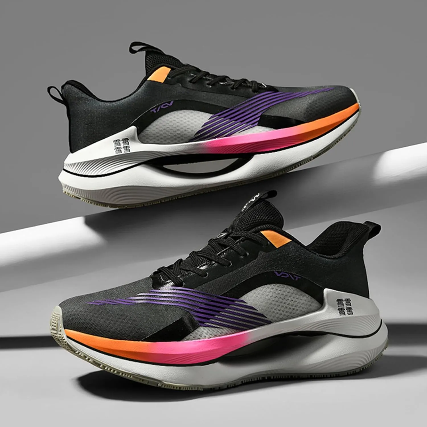 Men's Running Sneakers Anti-Slip Wear-Resistant Carbon-Plate Soft Hollow Thick Outsole Breathable Tatting Fly-Woven Mesh Athletic Lightweight Fashionable Cushioned Sports Shoes
