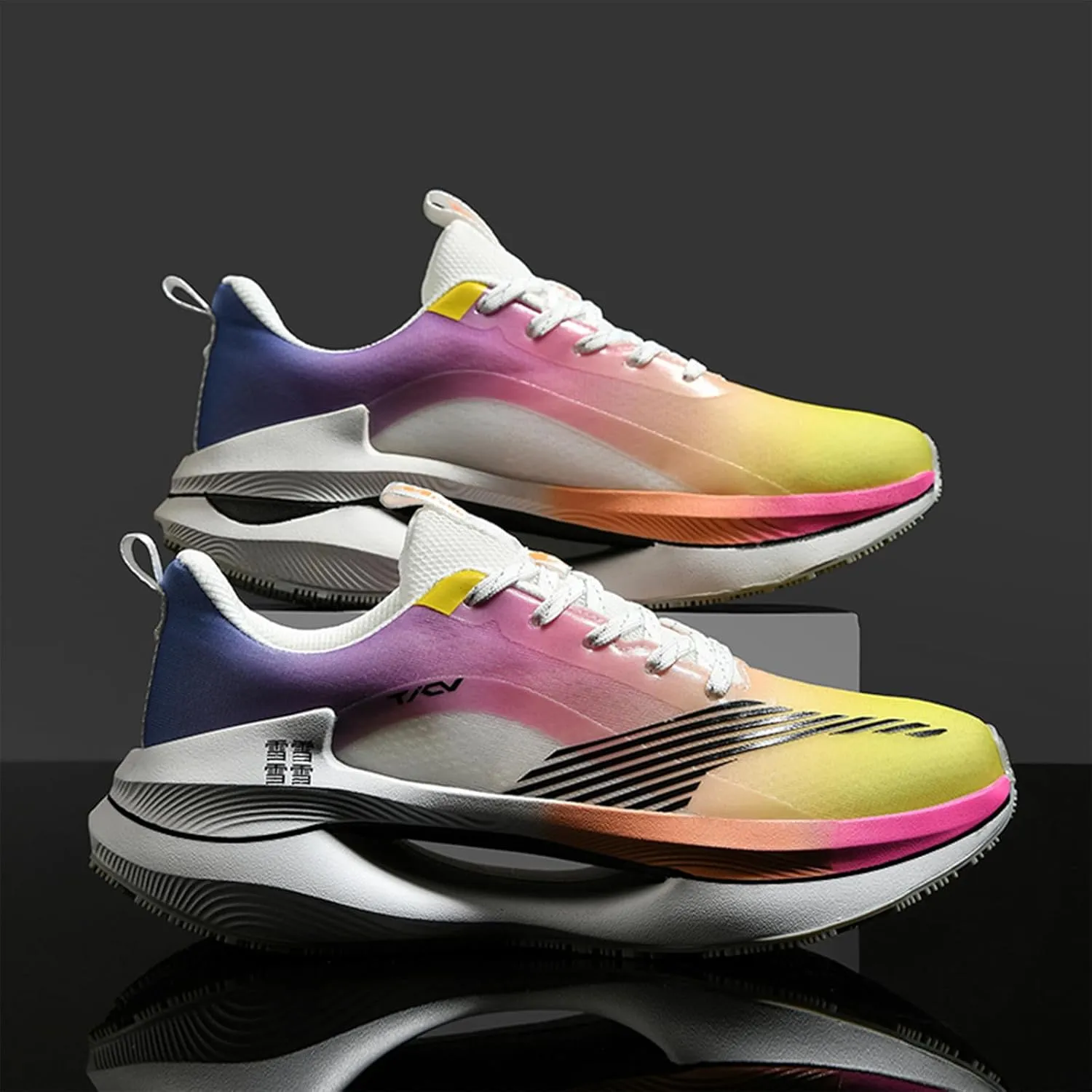 Men's Running Sneakers Anti-Slip Wear-Resistant Carbon-Plate Soft Hollow Thick Outsole Breathable Tatting Fly-Woven Mesh Athletic Lightweight Fashionable Cushioned Sports Shoes