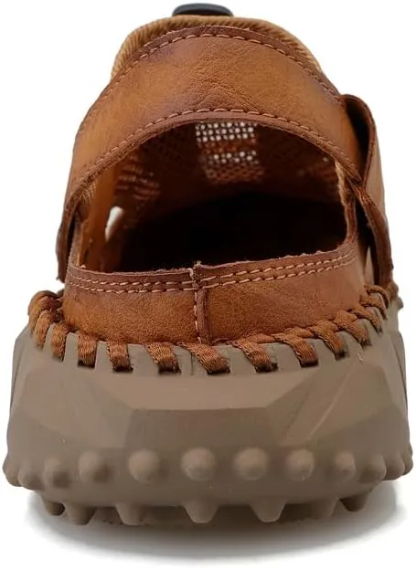 Mens Sandals Leather Closed Toe Outdoor Summer Anti-Slip Beach Sandals