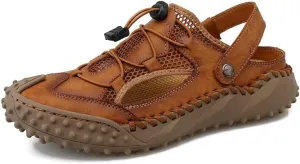 Mens Sandals Leather Closed Toe Outdoor Summer Anti-Slip Beach Sandals