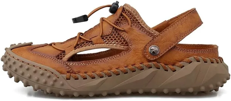 Mens Sandals Leather Closed Toe Outdoor Summer Anti-Slip Beach Sandals