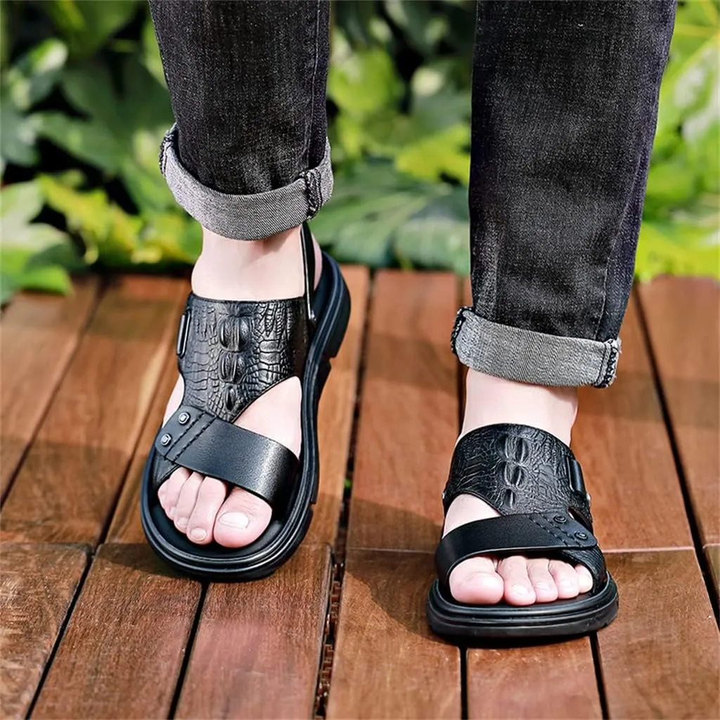 Men's Sandals Slippers Cowhide Genuine Leather Beach Shoes Men's Trend Casual Non-Slip Two Uses Sandals(40)