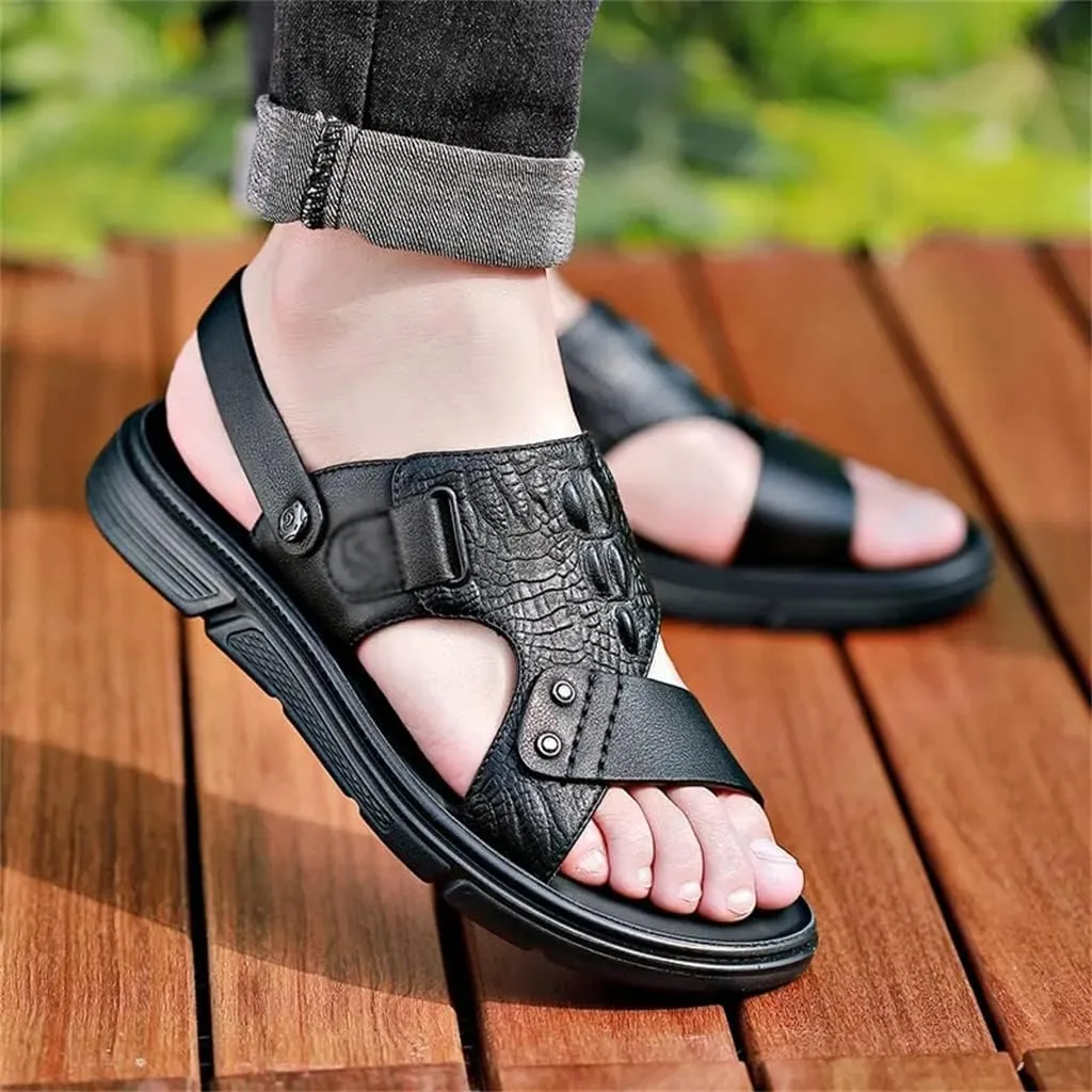 Men's Sandals Slippers Cowhide Genuine Leather Beach Shoes Men's Trend Casual Non-Slip Two Uses Sandals(40)