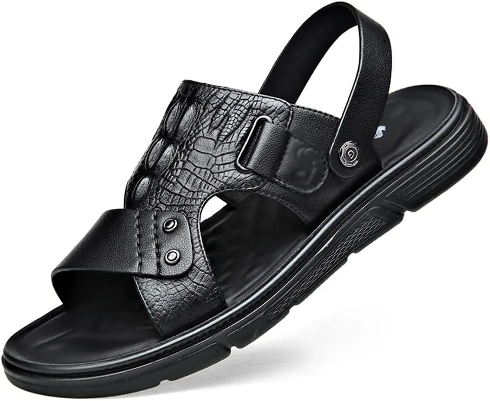 Men's Sandals Slippers Cowhide Genuine Leather Beach Shoes Men's Trend Casual Non-Slip Two Uses Sandals(40)