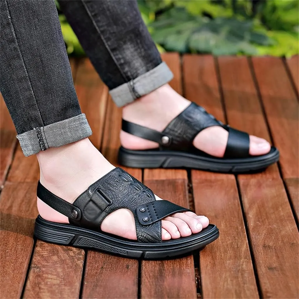 Men's Sandals Slippers Cowhide Genuine Leather Beach Shoes Men's Trend Casual Non-Slip Two Uses Sandals(40)