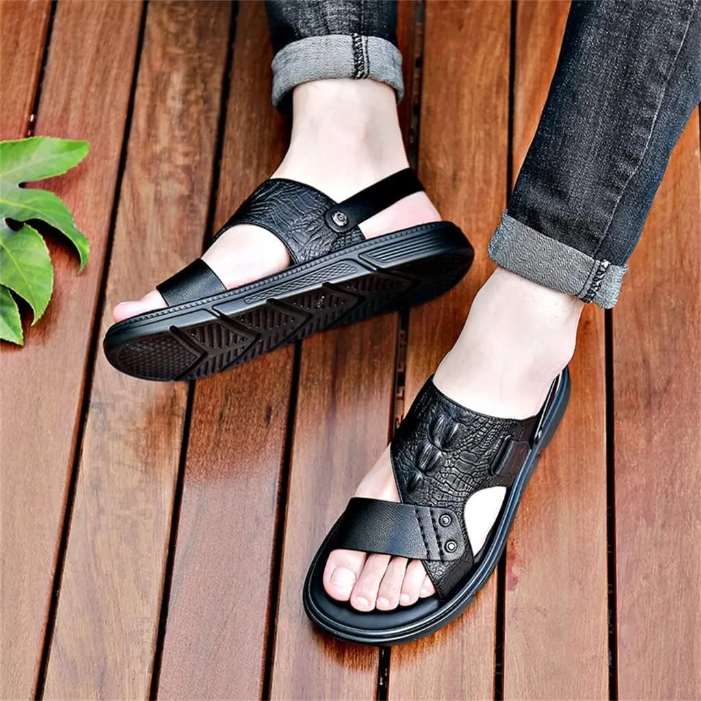 Men's Sandals Slippers Cowhide Genuine Leather Beach Shoes Men's Trend Casual Non-Slip Two Uses Sandals(40)