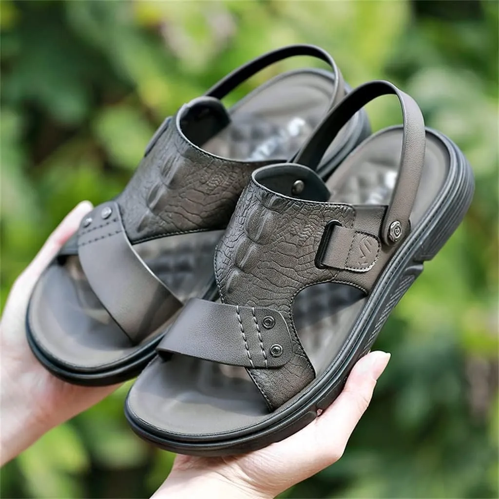 Men's Sandals Slippers Cowhide Genuine Leather Beach Shoes Men's Trend Casual Non-Slip Two Uses Sandals(41)