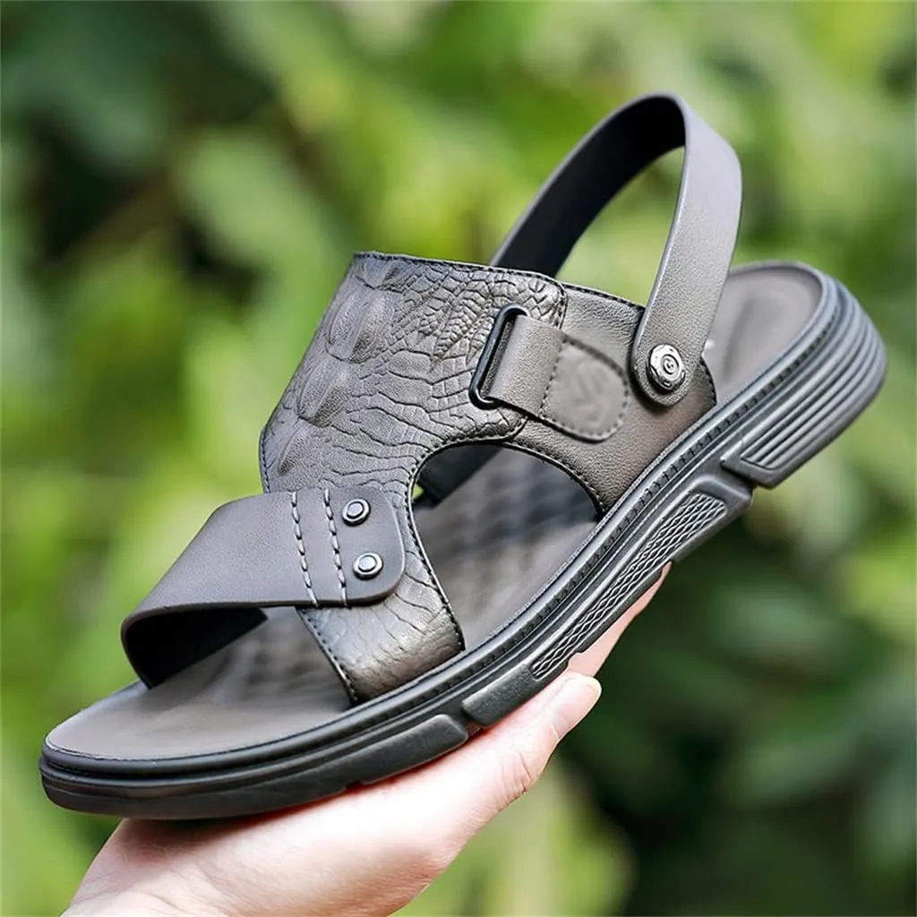 Men's Sandals Slippers Cowhide Genuine Leather Beach Shoes Men's Trend Casual Non-Slip Two Uses Sandals(41)