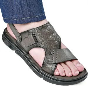 Men's Sandals Slippers Cowhide Genuine Leather Beach Shoes Men's Trend Casual Non-Slip Two Uses Sandals(41)