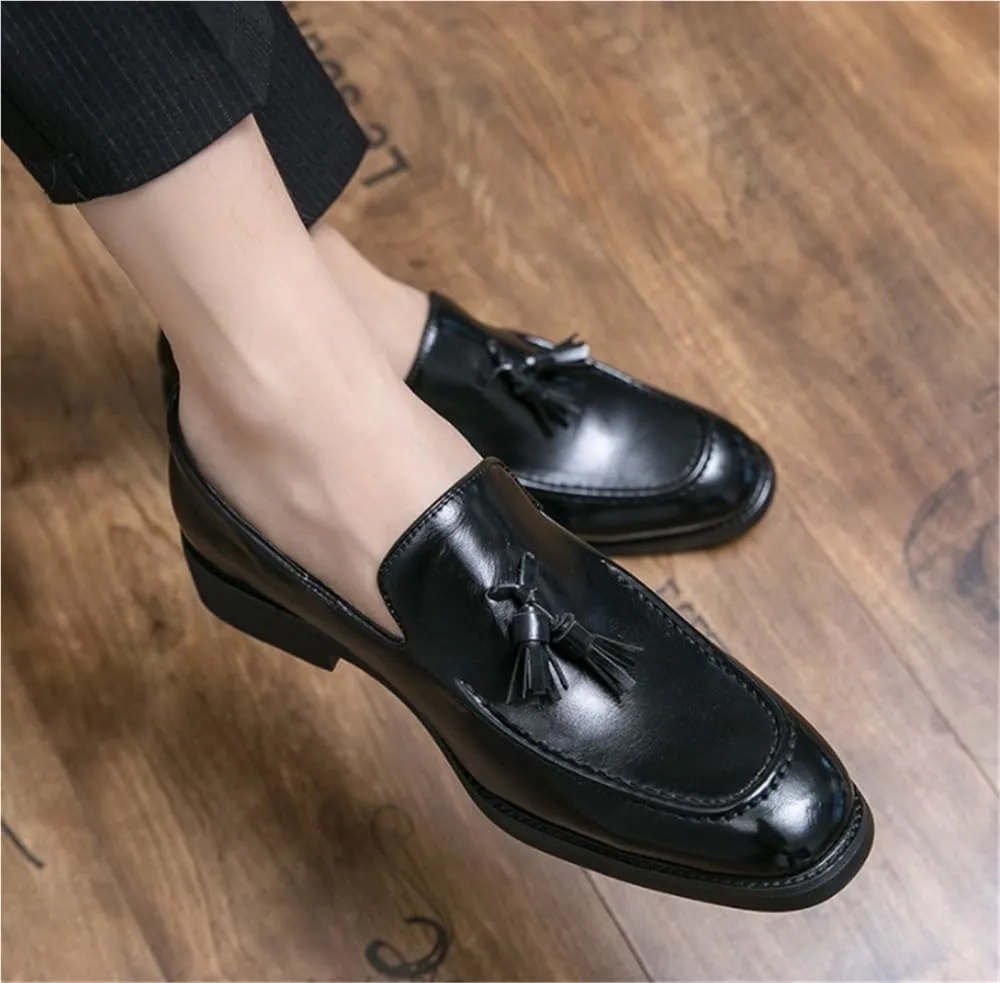 Mens Tassel Loafers Slip On Leather Burnished Comfortable Lightweight Anti Slip Walking Shoes for Outdoor Casual Dress
