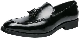 Mens Tassel Loafers Slip On Leather Burnished Comfortable Lightweight Anti Slip Walking Shoes for Outdoor Casual Dress