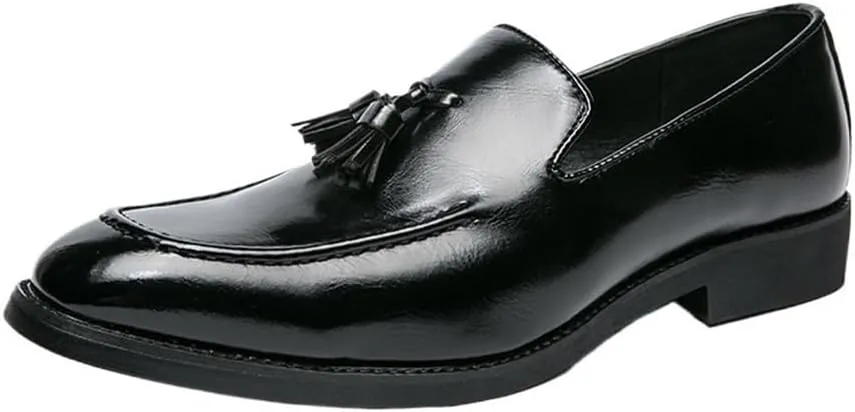 Mens Tassel Loafers Slip On Leather Burnished Comfortable Lightweight Anti Slip Walking Shoes for Outdoor Casual Dress