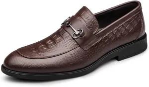 Men's Vintage Leather Slip-On Oxford Shoes - Pointed Toe Formal Derby Shoes for Business & Special Occasions