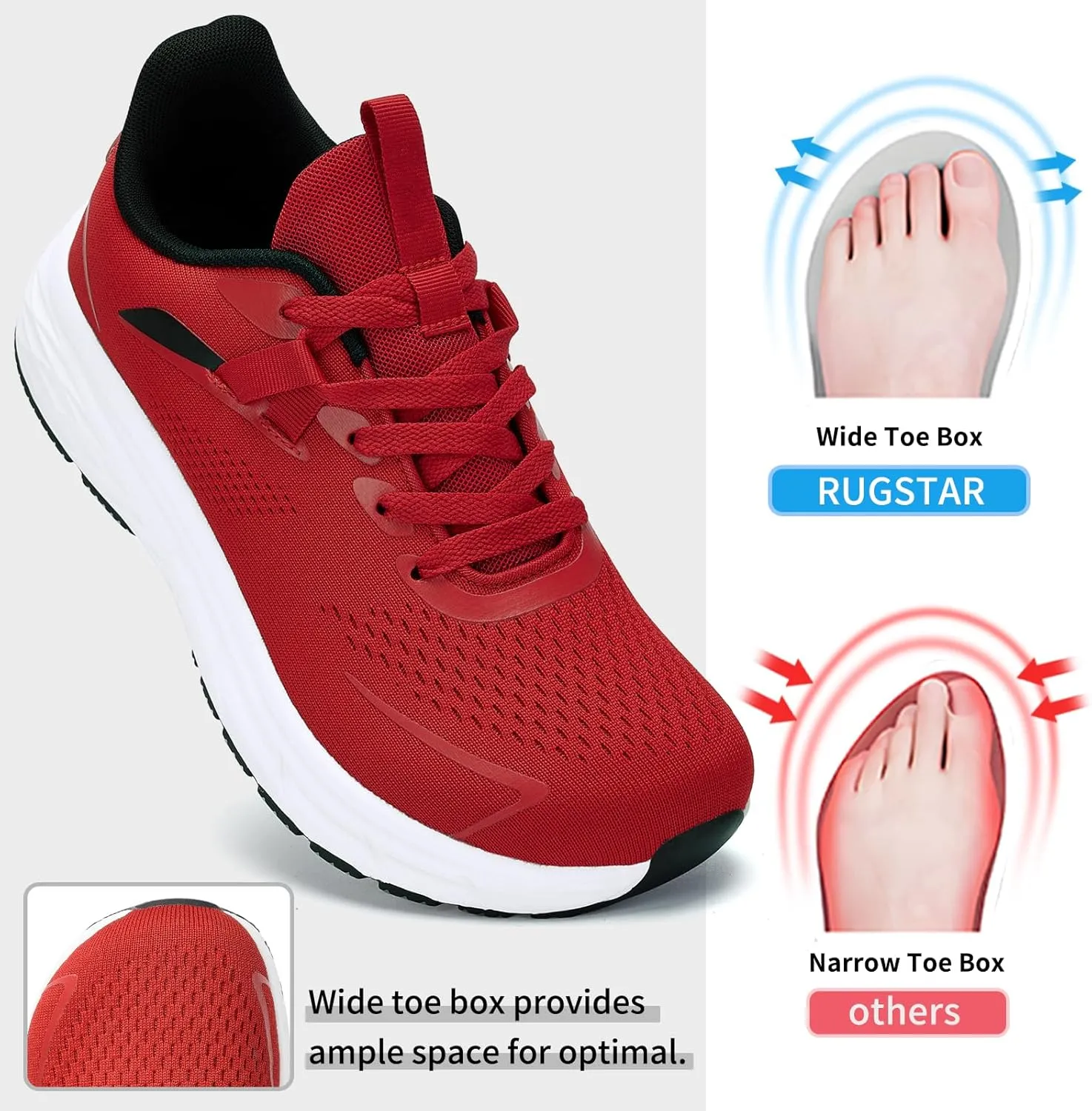 Men's Wide Toe Box Running and Walking Shoes, Athletic Gym Tennis Cross-Training Shoes for Wide Feet, Non-Slip Workout Sneakers with Wide Width Design