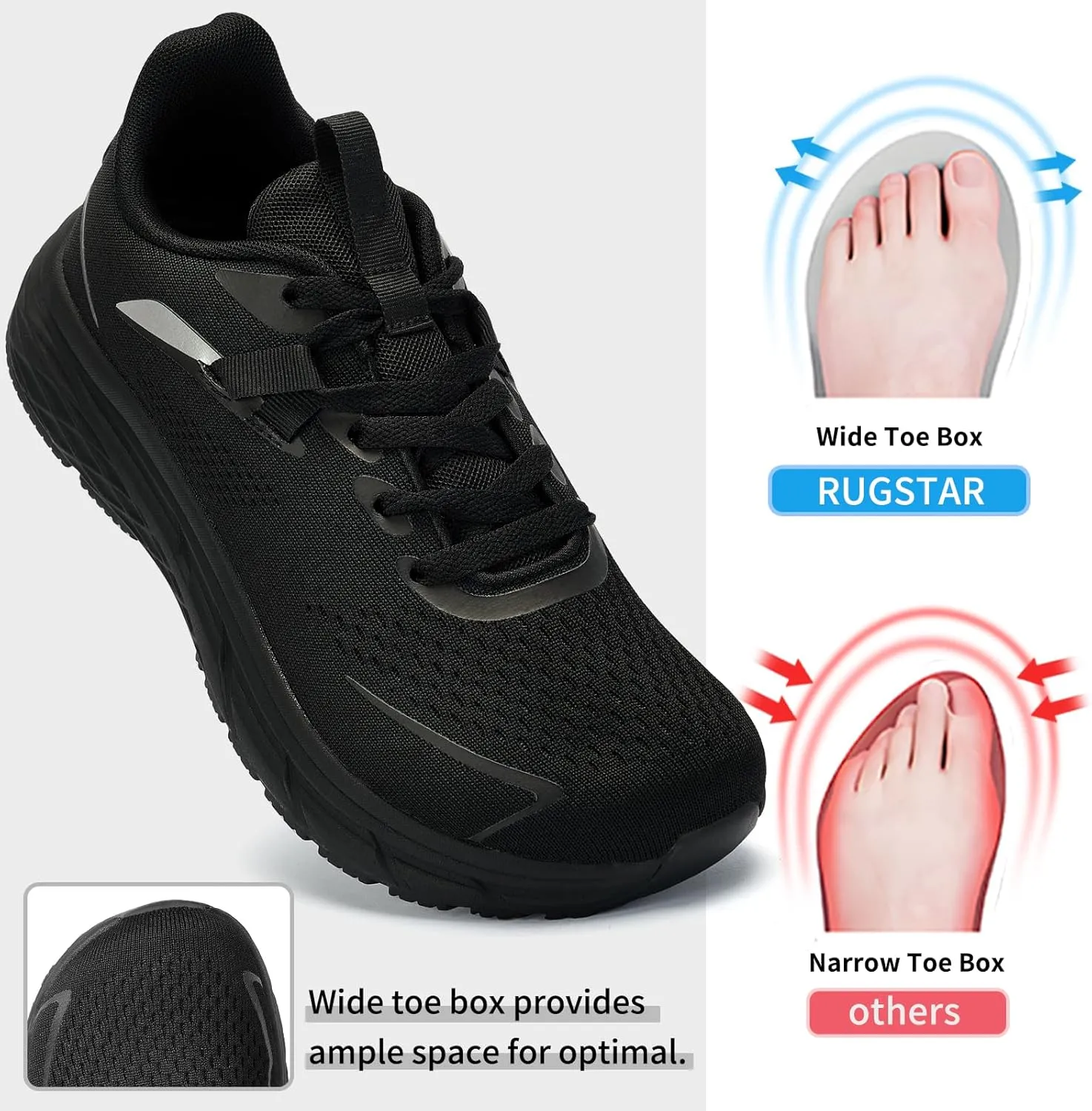 Men's Wide Toe Box Running and Walking Shoes, Athletic Gym Tennis Cross-Training Shoes for Wide Feet, Non-Slip Workout Sneakers with Wide Width Design