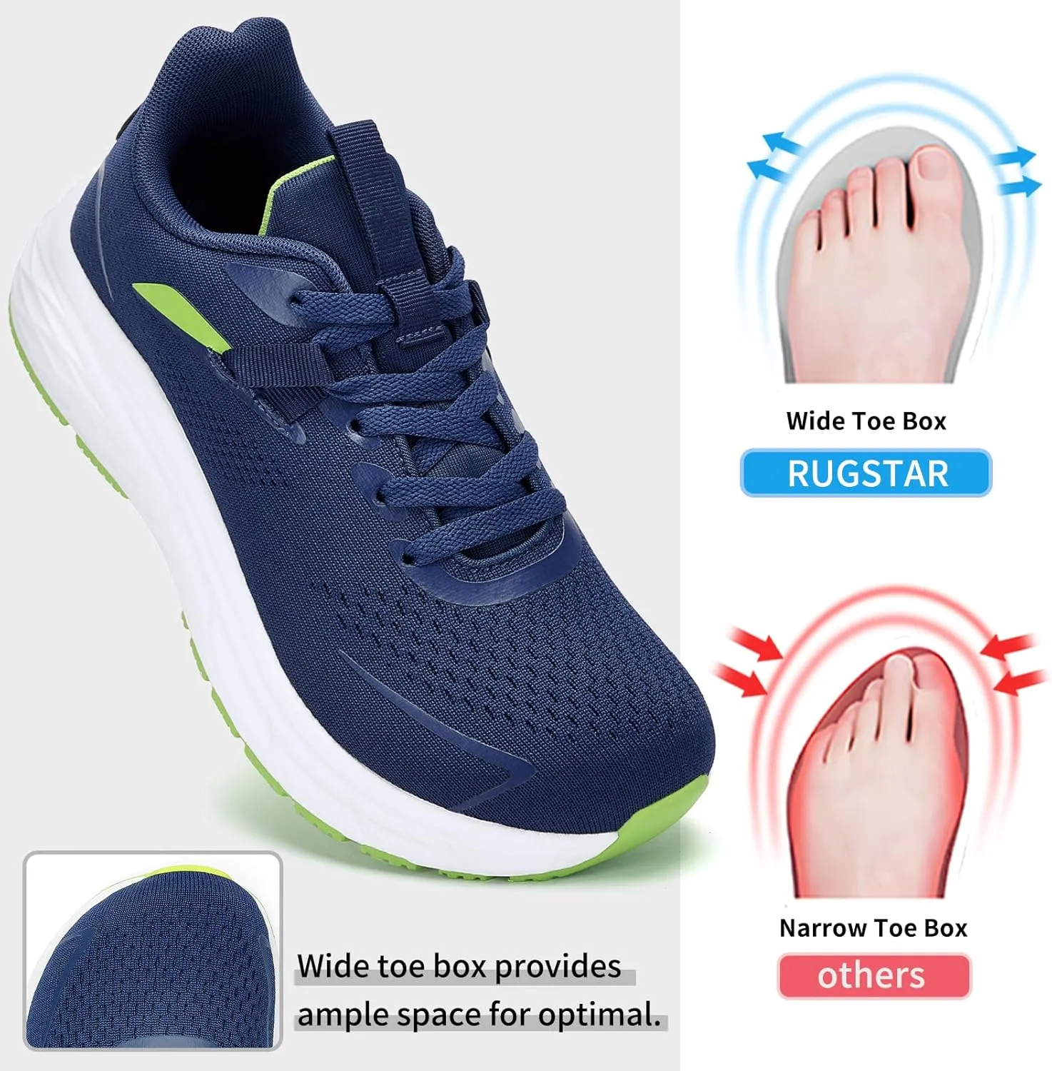 Men's Wide Toe Box Running and Walking Shoes, Athletic Gym Tennis Cross-Training Shoes for Wide Feet, Non-Slip Workout Sneakers with Wide Width Design
