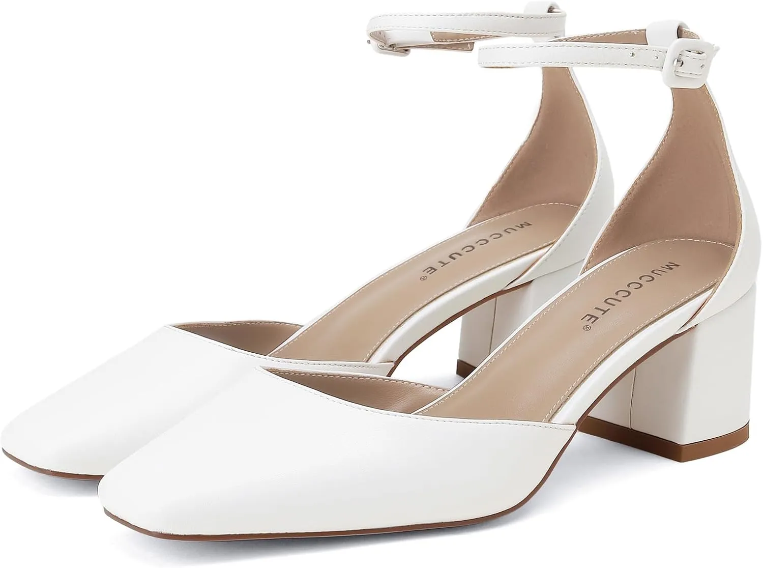 MUCCCUTE Heels for Women Closed Toe Pumps - Chunky Low Heel Block Square Toe Ankle Strap Heels Ladies Business Office Dressy Dress Pumps