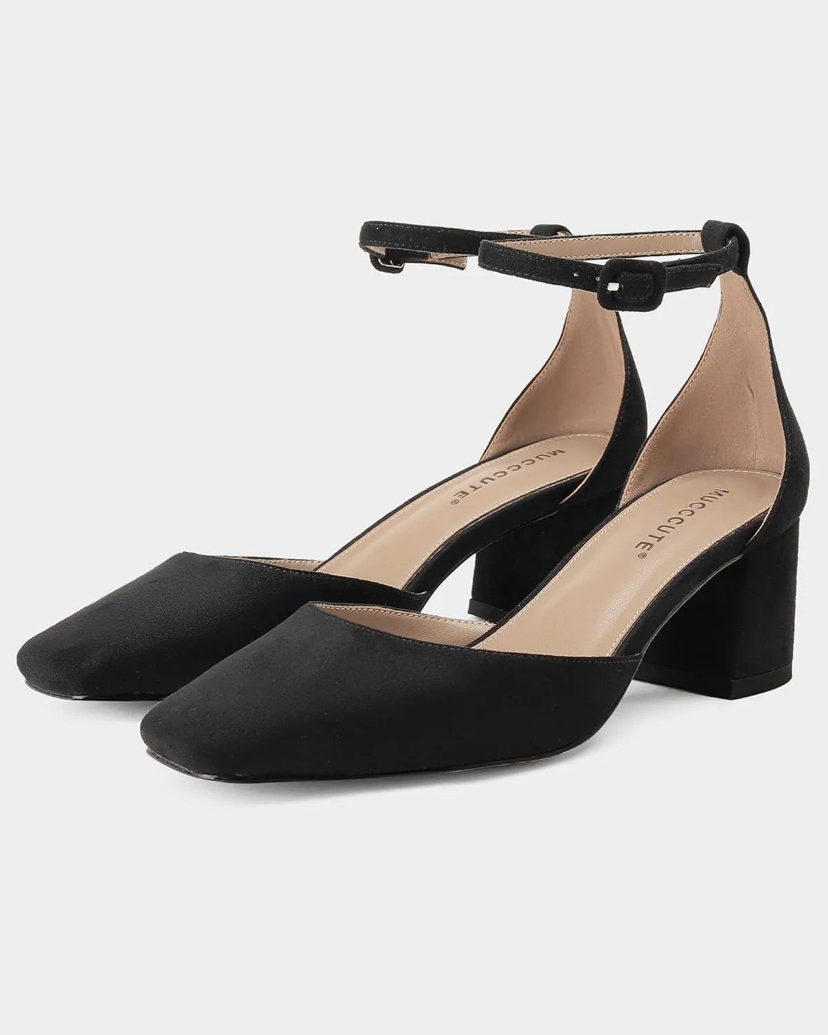 MUCCCUTE Heels for Women Closed Toe Pumps - Chunky Low Heel Block Square Toe Ankle Strap Heels Ladies Business Office Dressy Dress Pumps