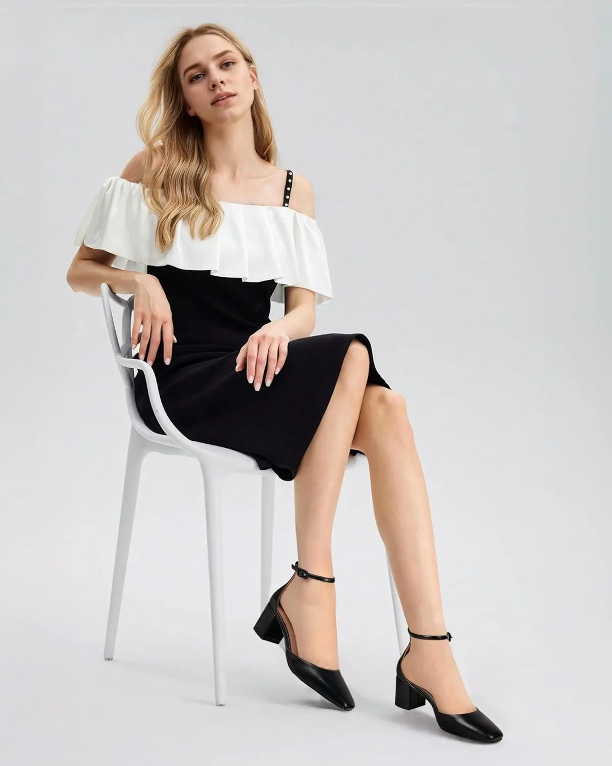 MUCCCUTE Heels for Women Closed Toe Pumps - Chunky Low Heel Block Square Toe Ankle Strap Heels Ladies Business Office Dressy Dress Pumps