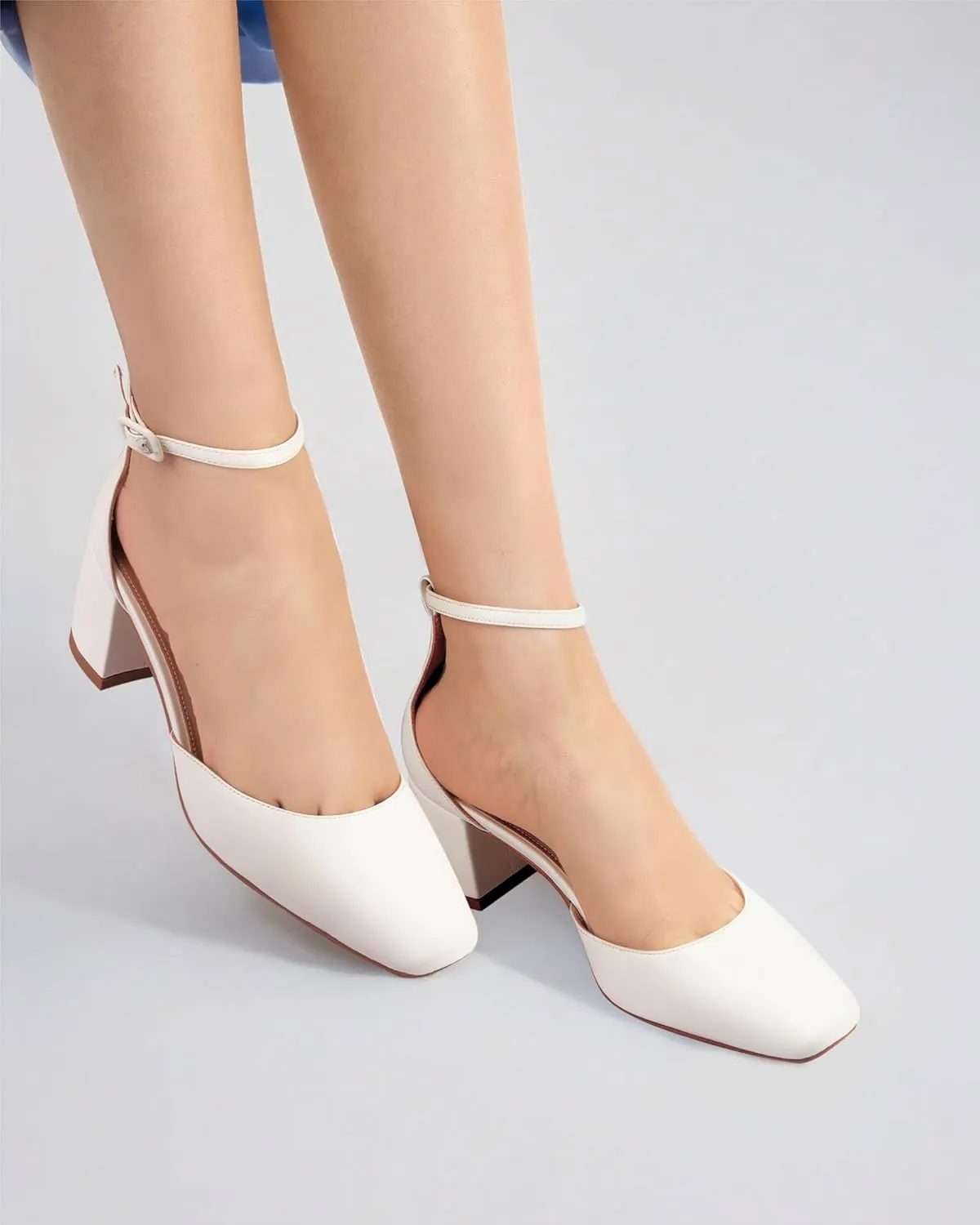MUCCCUTE Heels for Women Closed Toe Pumps - Chunky Low Heel Block Square Toe Ankle Strap Heels Ladies Business Office Dressy Dress Pumps