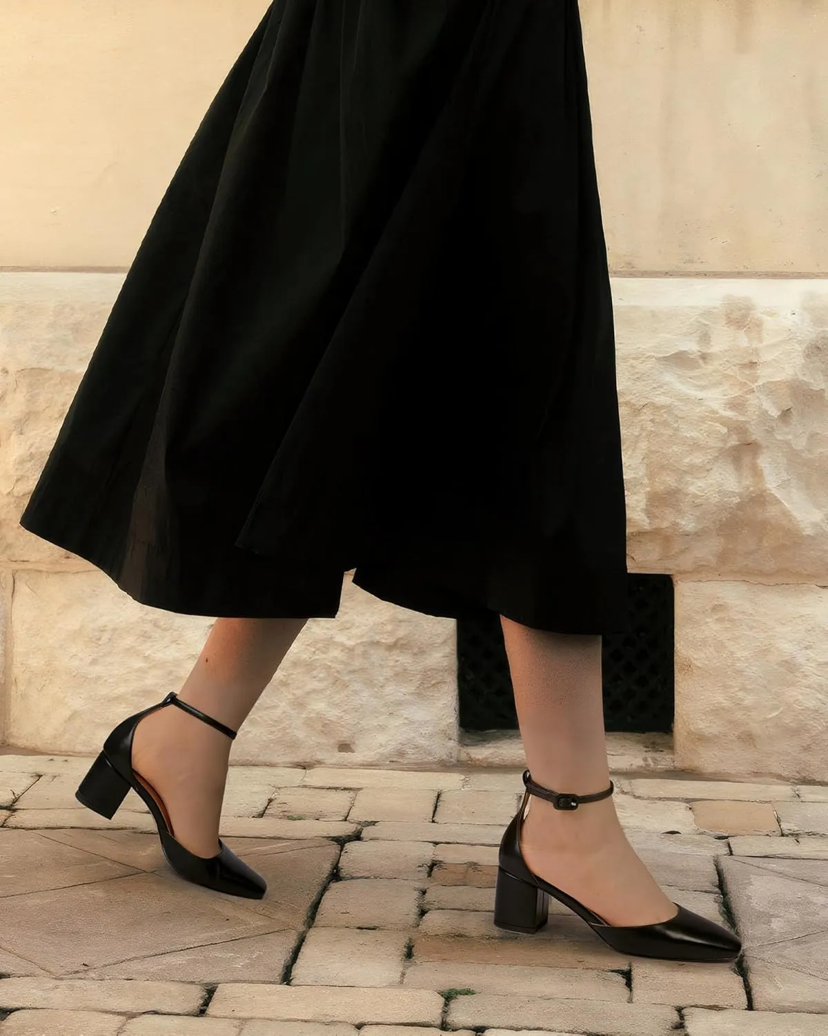 MUCCCUTE Heels for Women Closed Toe Pumps - Chunky Low Heel Block Square Toe Ankle Strap Heels Ladies Business Office Dressy Dress Pumps