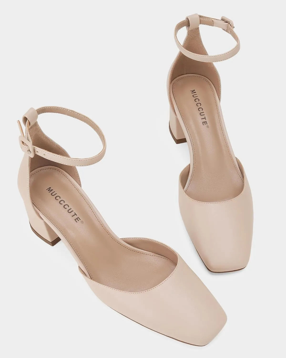 MUCCCUTE Heels for Women Closed Toe Pumps - Chunky Low Heel Block Square Toe Ankle Strap Heels Ladies Business Office Dressy Dress Pumps
