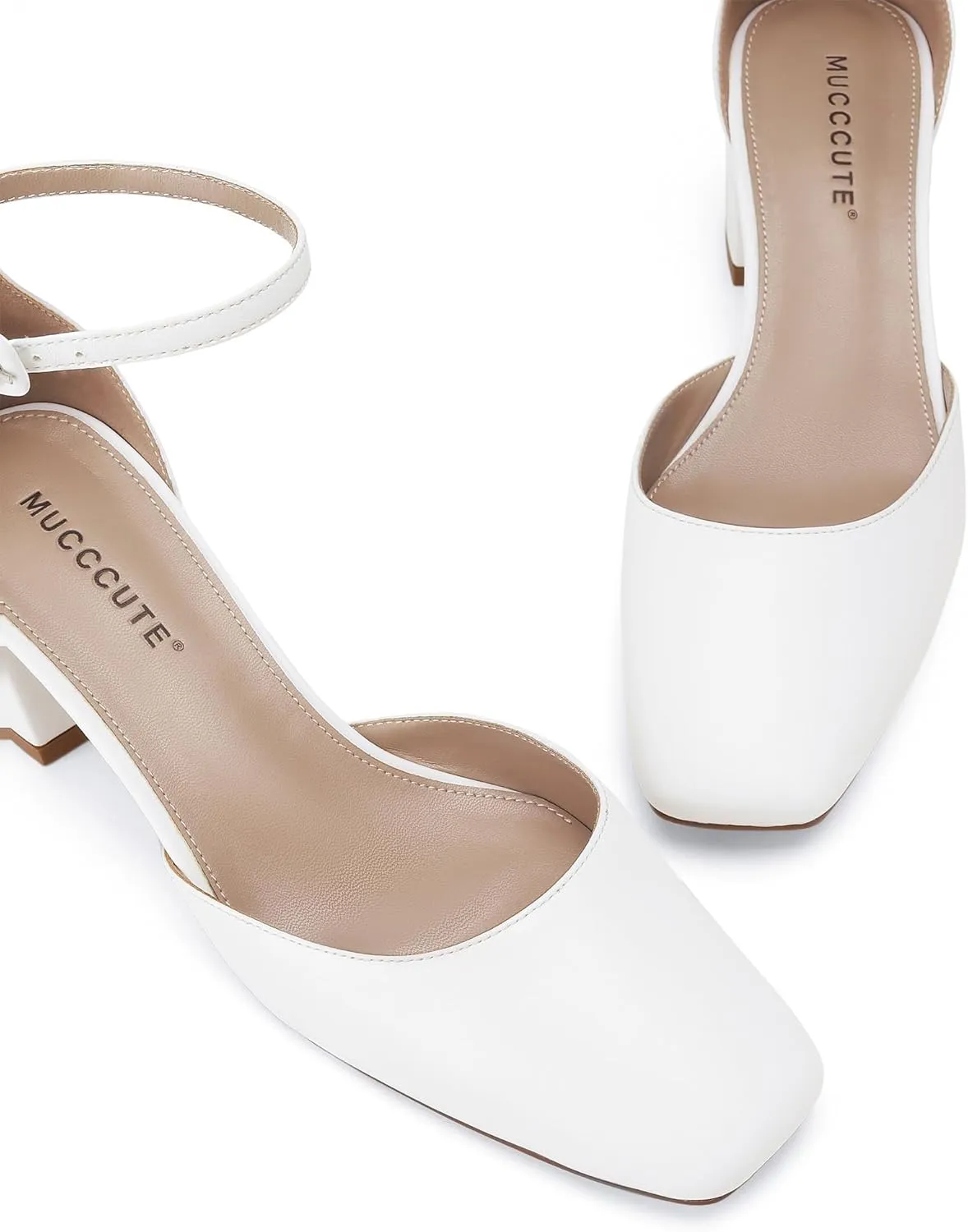 MUCCCUTE Heels for Women Closed Toe Pumps - Chunky Low Heel Block Square Toe Ankle Strap Heels Ladies Business Office Dressy Dress Pumps