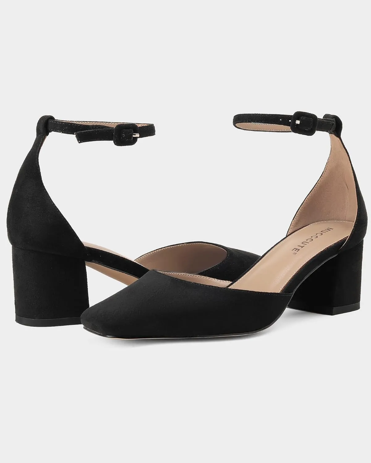 MUCCCUTE Heels for Women Closed Toe Pumps - Chunky Low Heel Block Square Toe Ankle Strap Heels Ladies Business Office Dressy Dress Pumps