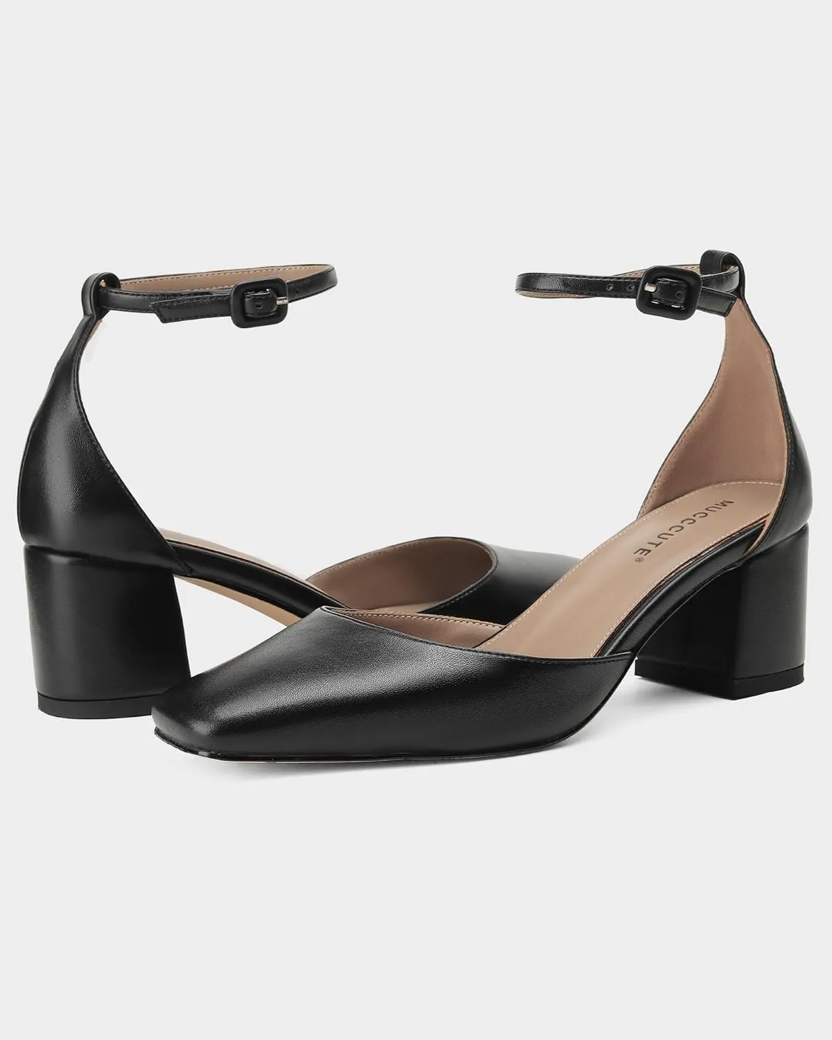MUCCCUTE Heels for Women Closed Toe Pumps - Chunky Low Heel Block Square Toe Ankle Strap Heels Ladies Business Office Dressy Dress Pumps