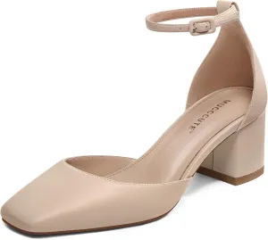MUCCCUTE Heels for Women Closed Toe Pumps - Chunky Low Heel Block Square Toe Ankle Strap Heels Ladies Business Office Dressy Dress Pumps