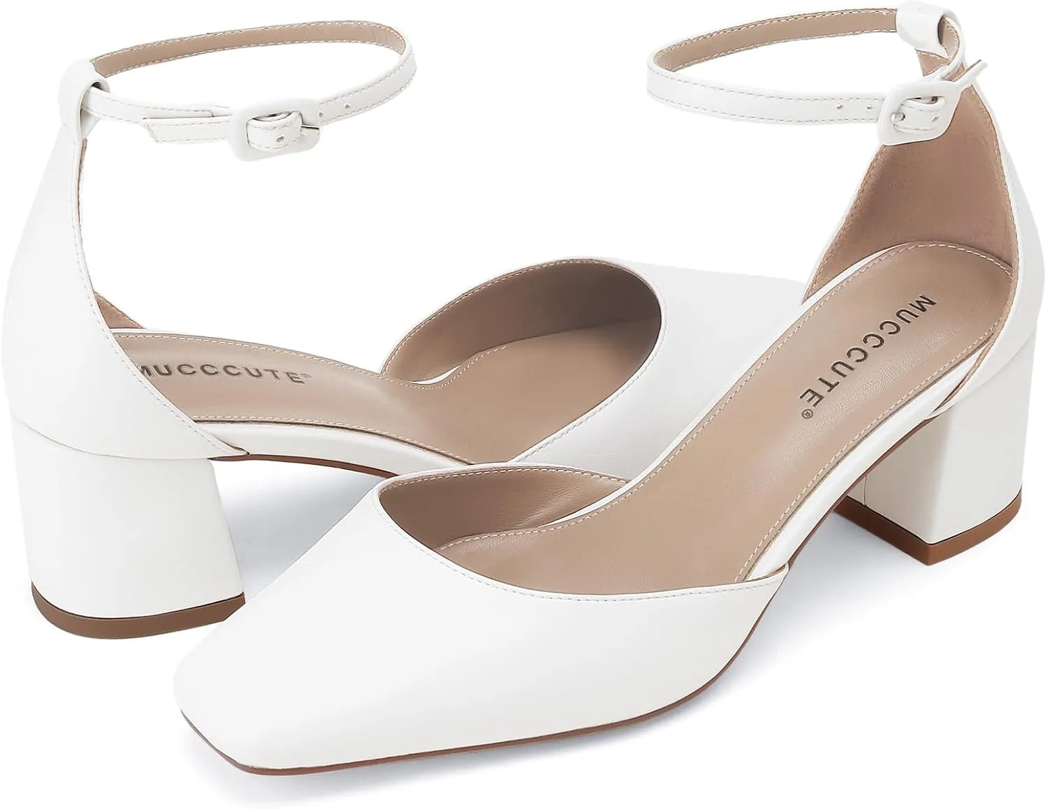 MUCCCUTE Heels for Women Closed Toe Pumps - Chunky Low Heel Block Square Toe Ankle Strap Heels Ladies Business Office Dressy Dress Pumps