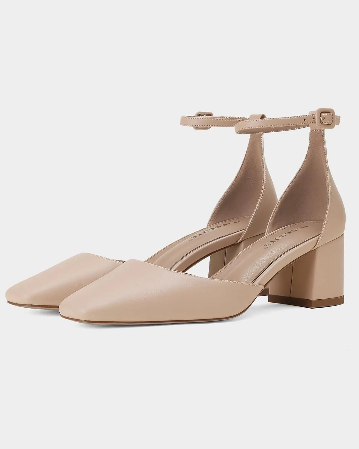 MUCCCUTE Heels for Women Closed Toe Pumps - Chunky Low Heel Block Square Toe Ankle Strap Heels Ladies Business Office Dressy Dress Pumps