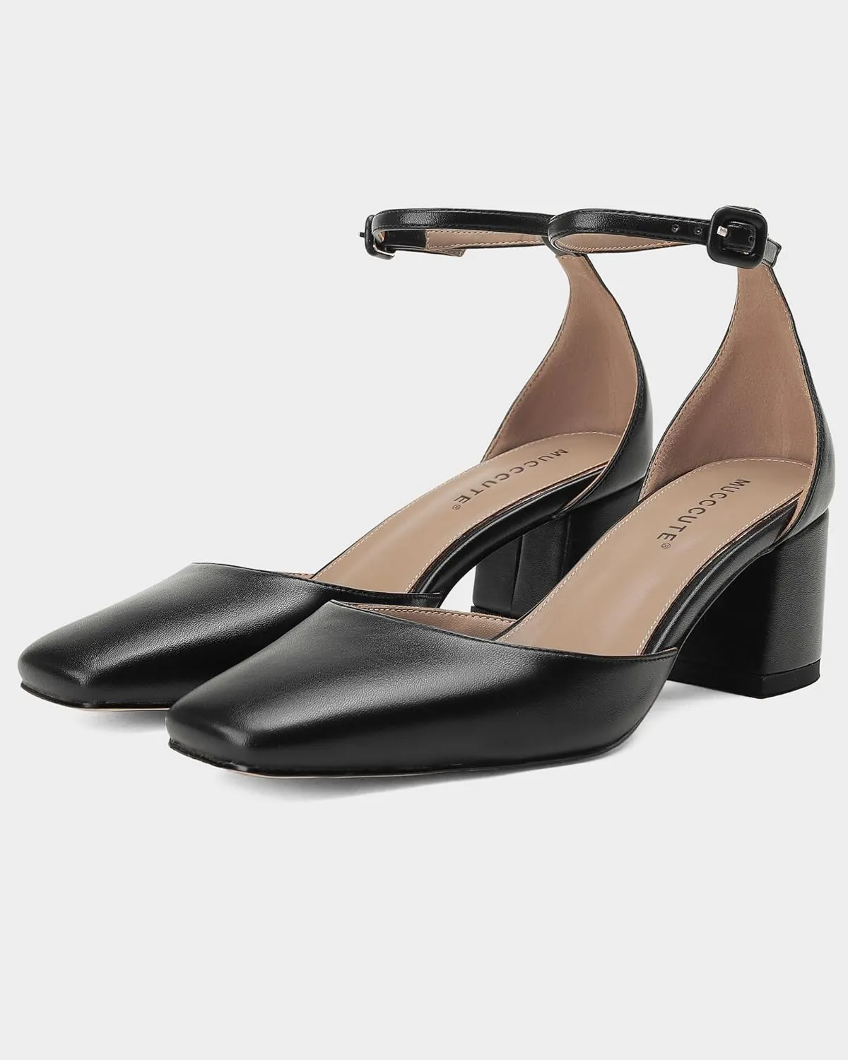 MUCCCUTE Heels for Women Closed Toe Pumps - Chunky Low Heel Block Square Toe Ankle Strap Heels Ladies Business Office Dressy Dress Pumps