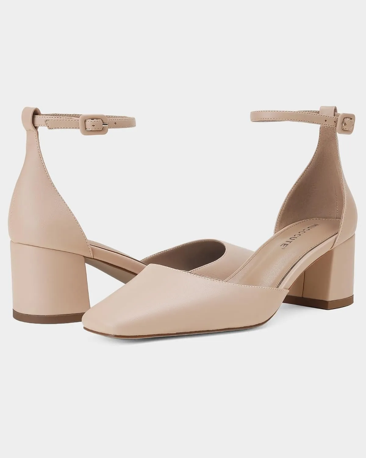 MUCCCUTE Heels for Women Closed Toe Pumps - Chunky Low Heel Block Square Toe Ankle Strap Heels Ladies Business Office Dressy Dress Pumps