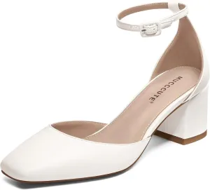 MUCCCUTE Heels for Women Closed Toe Pumps - Chunky Low Heel Block Square Toe Ankle Strap Heels Ladies Business Office Dressy Dress Pumps