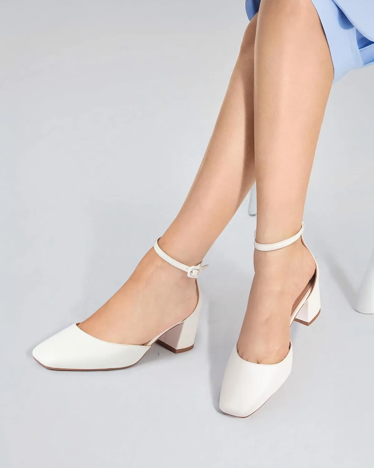 MUCCCUTE Heels for Women Closed Toe Pumps - Chunky Low Heel Block Square Toe Ankle Strap Heels Ladies Business Office Dressy Dress Pumps