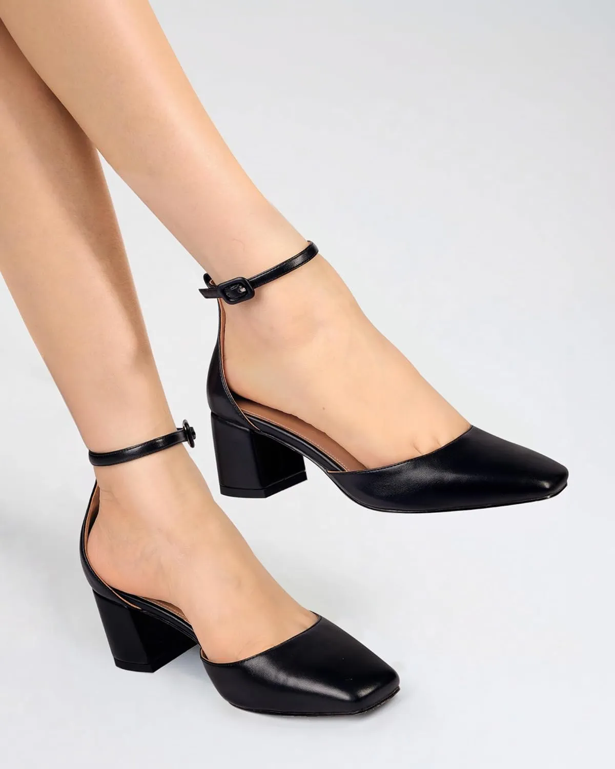 MUCCCUTE Heels for Women Closed Toe Pumps - Chunky Low Heel Block Square Toe Ankle Strap Heels Ladies Business Office Dressy Dress Pumps