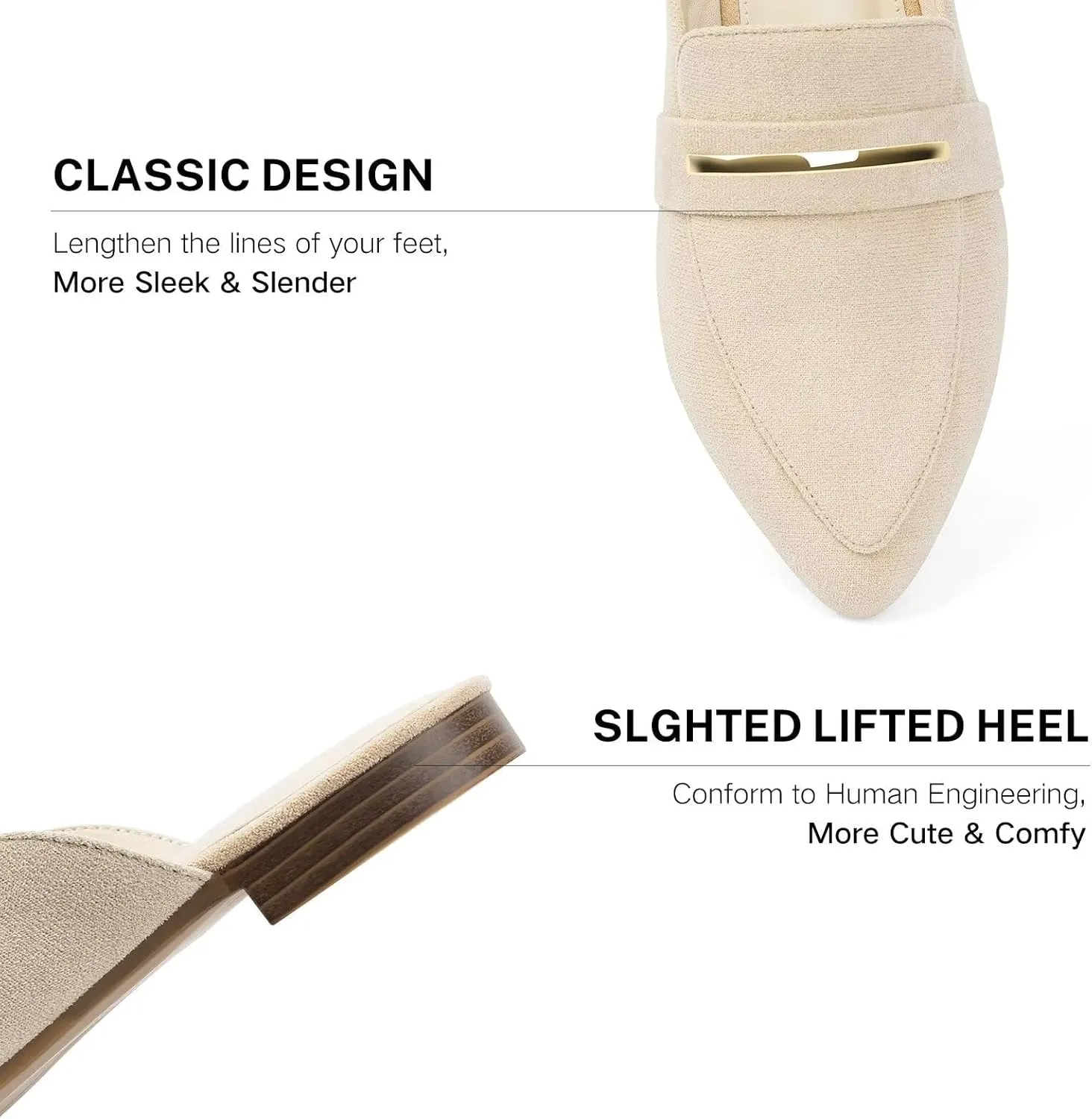 MUSSHOE Mules for Woman Pointed Toe Women's Bukle Mule Flat Slip-on Womens Mules Shoes Casual Fashion Party Work