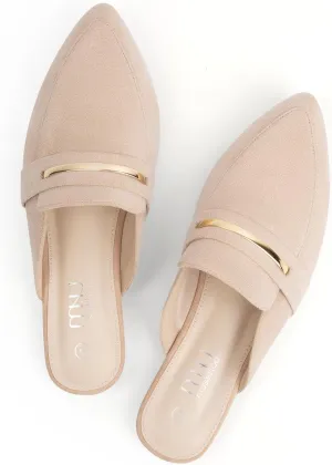 MUSSHOE Mules for Woman Pointed Toe Women's Bukle Mule Flat Slip-on Womens Mules Shoes Casual Fashion Party Work