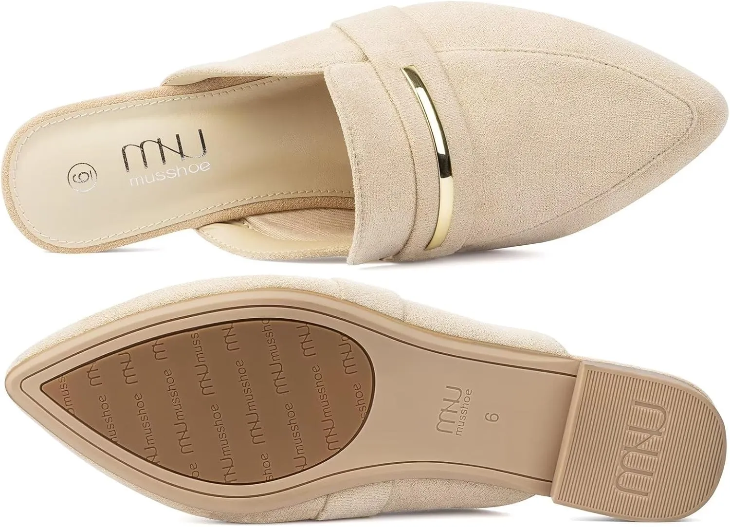 MUSSHOE Mules for Woman Pointed Toe Women's Bukle Mule Flat Slip-on Womens Mules Shoes Casual Fashion Party Work