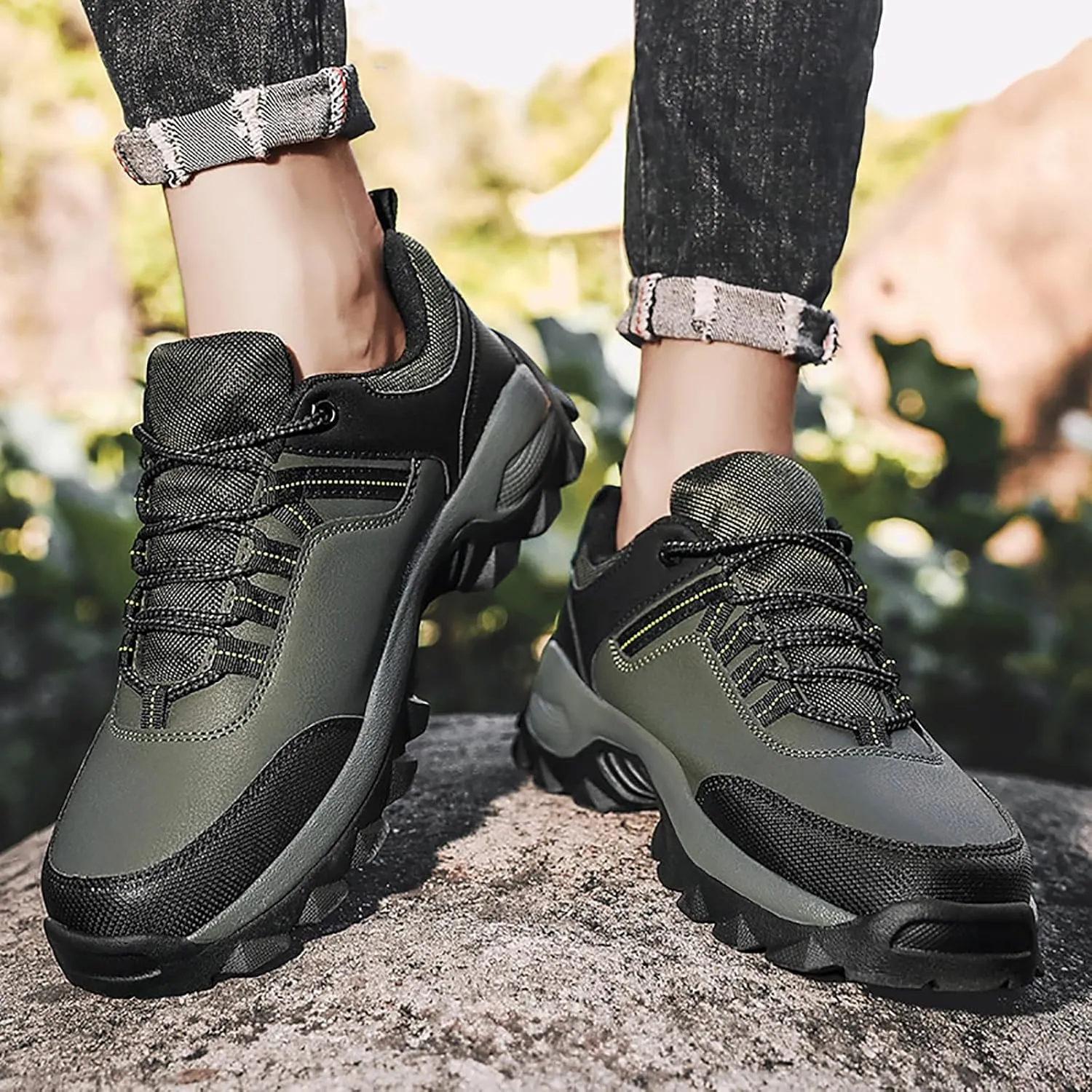 Non Slip Work Shoes for Men Walking Sneakers Comfortable Leather Casual Athletic Tennis Shoes Sneaker Men