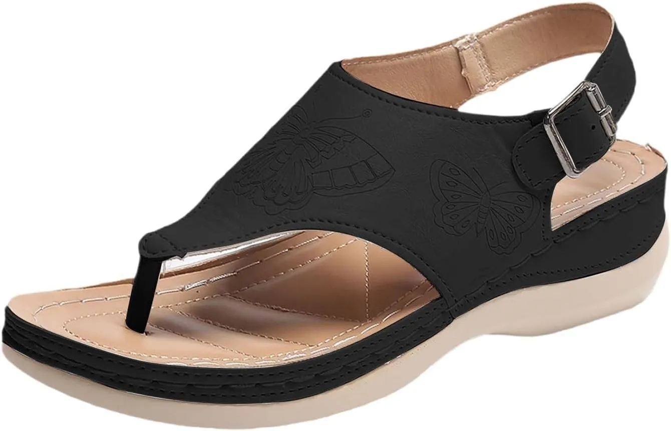 Orthopedic Sandals for Women Arch Support Flat Slipper Platform Wedge Open Toe Soft Comfort Beach Outdoor Walking Shoes Fashion with Wedges Ankle Strap Comfortable Casual Slip On Dressy