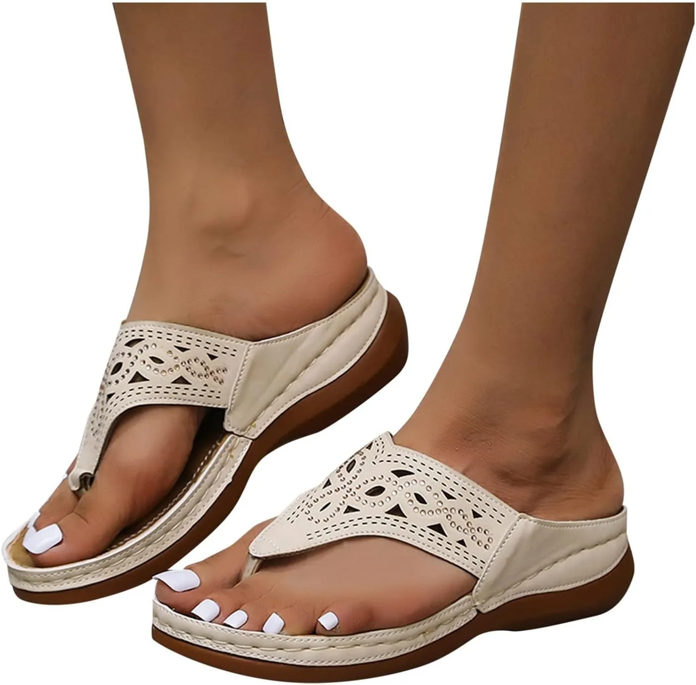 Orthopedic Sandals for Women, Summer Dressy Comfortable Arch Support Wedge 2025 Non Slip Flip Flops Breathable Mesh Hollow Sports Non-Slip New Flip-Flops Casual Open Toe Orthotic Cushion