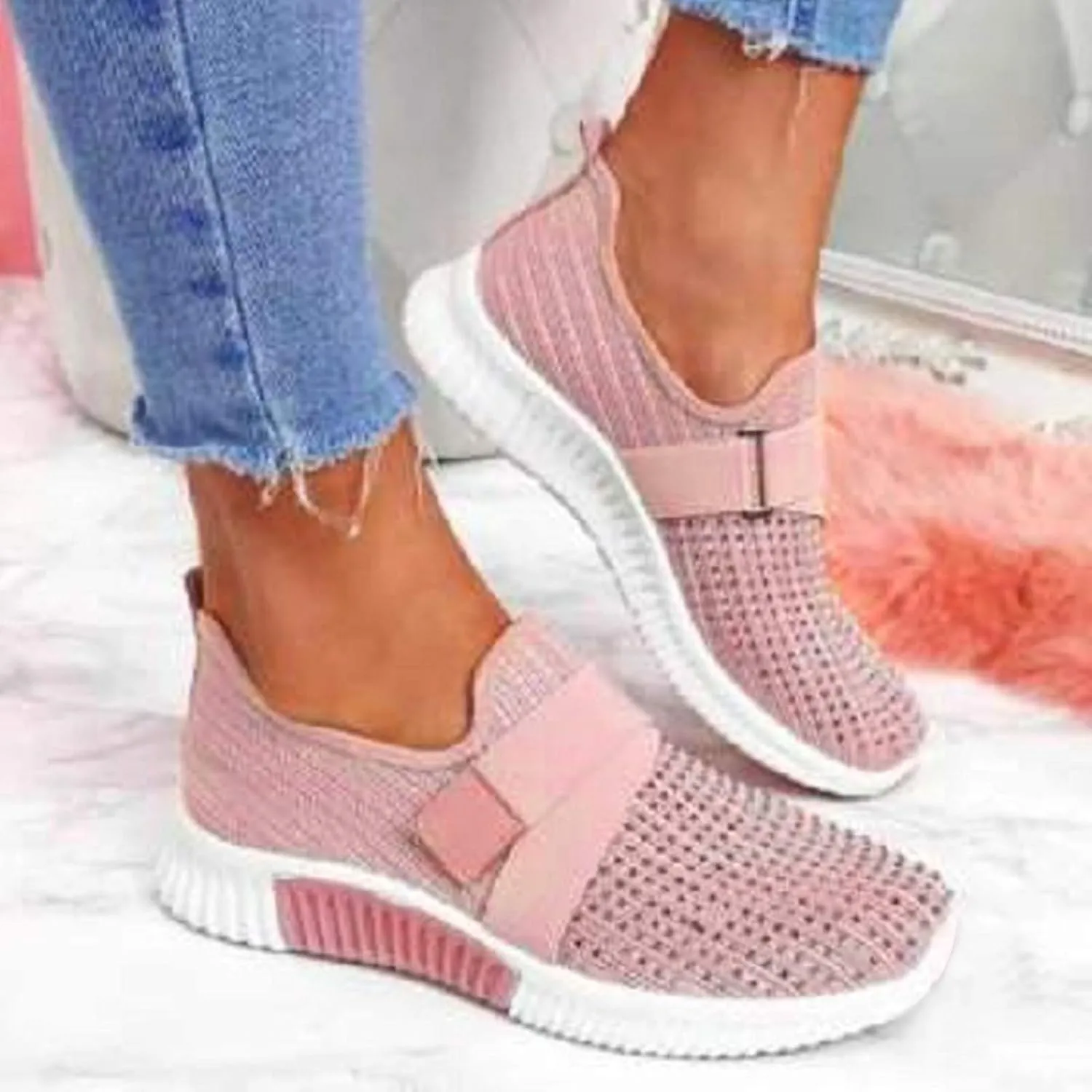 Orthopedic Sneaker for Women Slip On Walking Shoes with Arch Support Lightweight Walking Shoes Breathable Running Sneakers