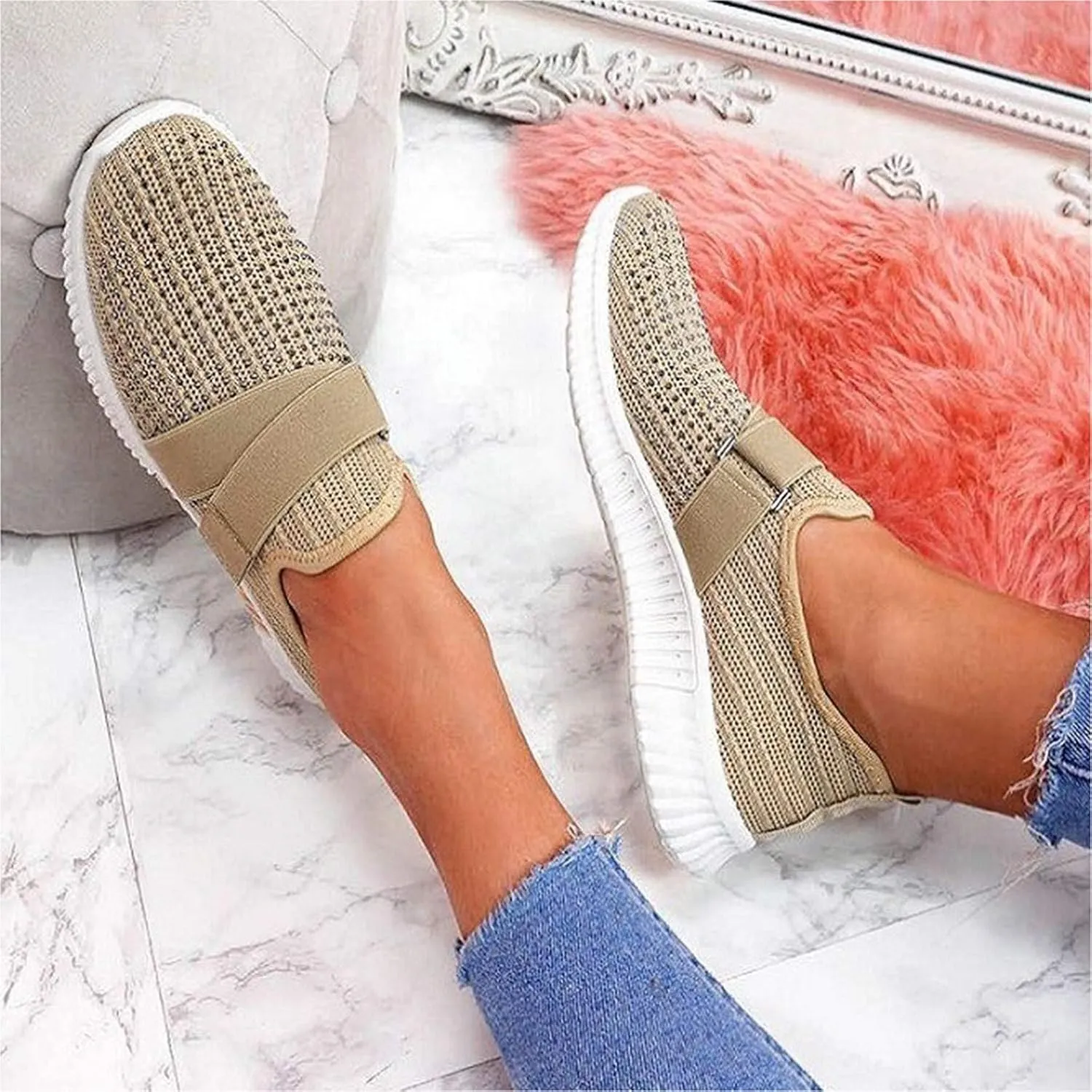Orthopedic Sneaker for Women Slip On Walking Shoes with Arch Support Lightweight Walking Shoes Breathable Running Sneakers